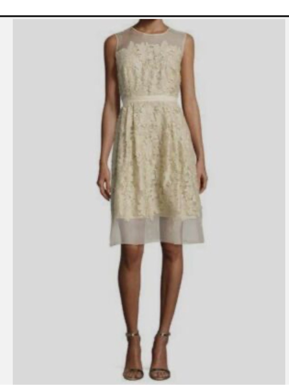 Carmen Marc Valvo Women's Gold Silk A-Line Floral Lace Dress Size 10 $895